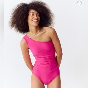 NWT J Crew Fuchsia One-piece one-shoulder Swimsuit in 6 Tall (Long Torso)